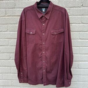 Mens Kuhl Burgundy Heavy Cotton Button Down Shirt Size XXL